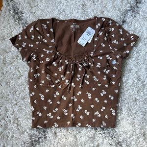 Hollister Seamed Cinch Top, Brown Floral,  Medium